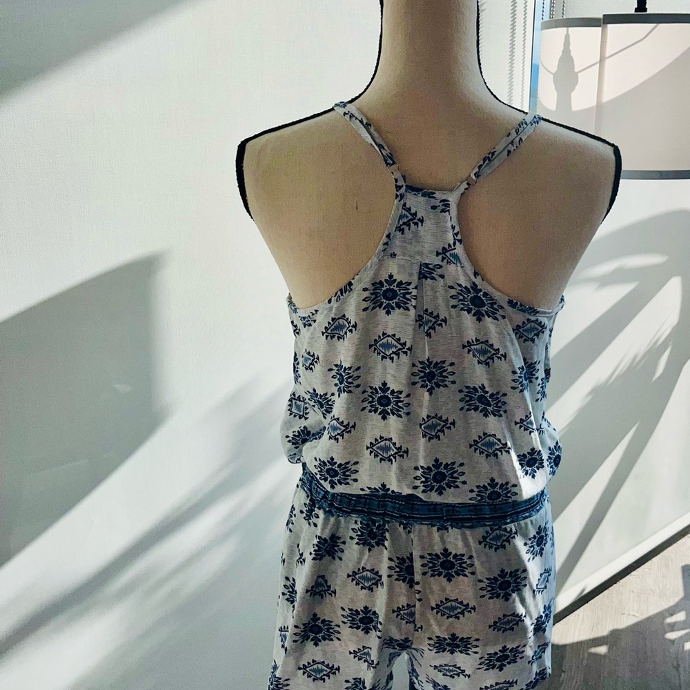 Ocean Drive White and Blue Floral Romper with Tie Waist - Picture 4 of 5
